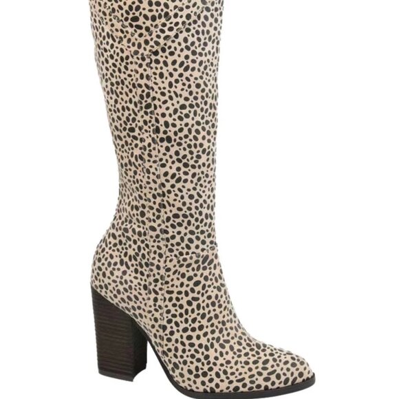 Journee Collection Kyllie Riding Boot Beige Faux Suede 9M Knee-High MSRP $89 - Picture 1 of 6